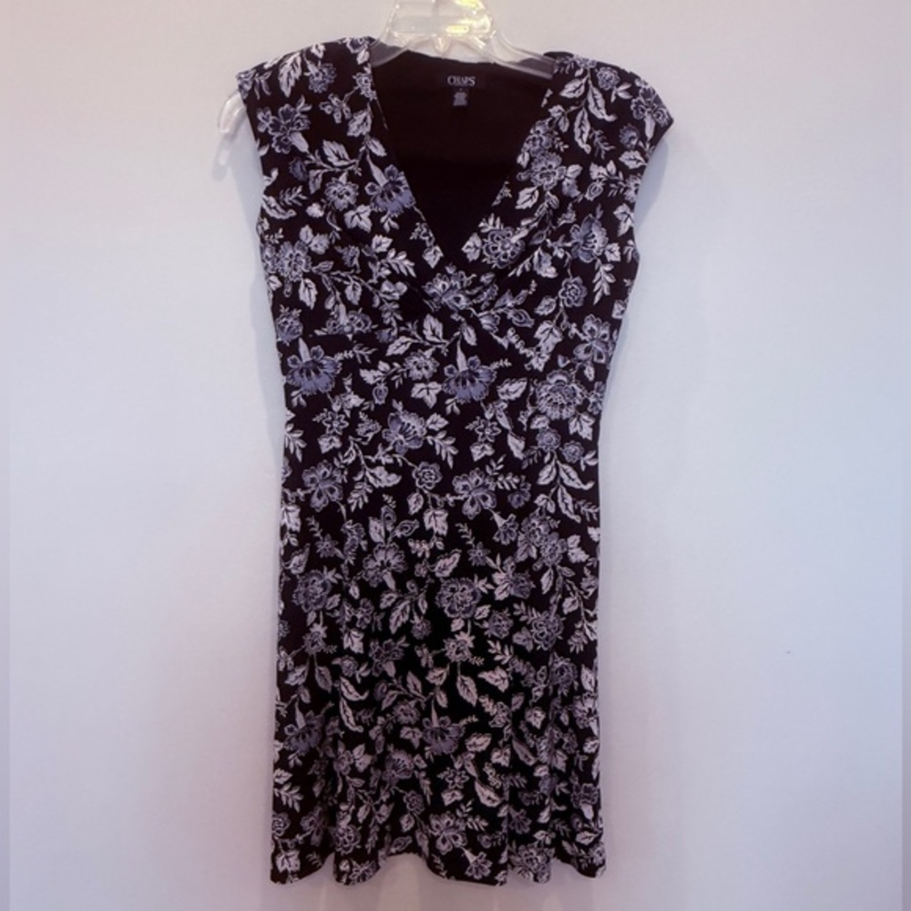 Chaps floral print M mini dress v-neckline cap sleeves shoulder pads office  AZ